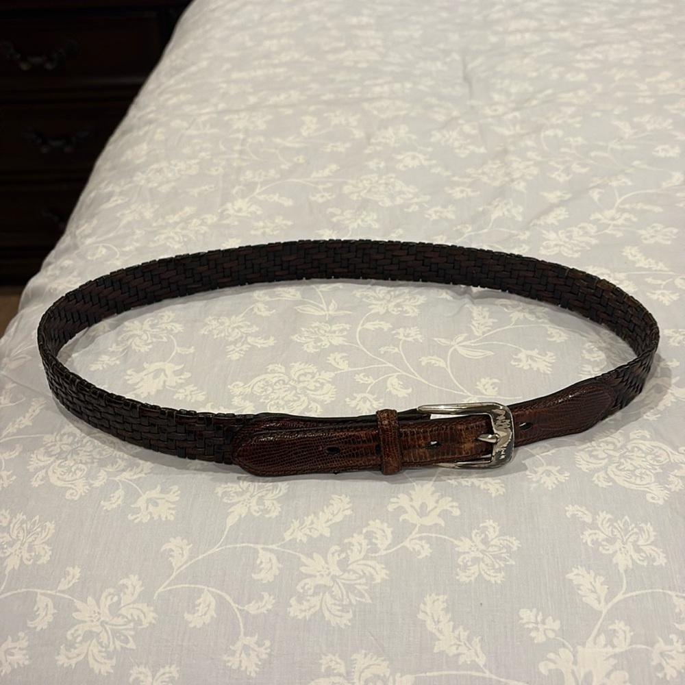 Men's Brighton Brown and Black Woven Leather Belt Size 34
